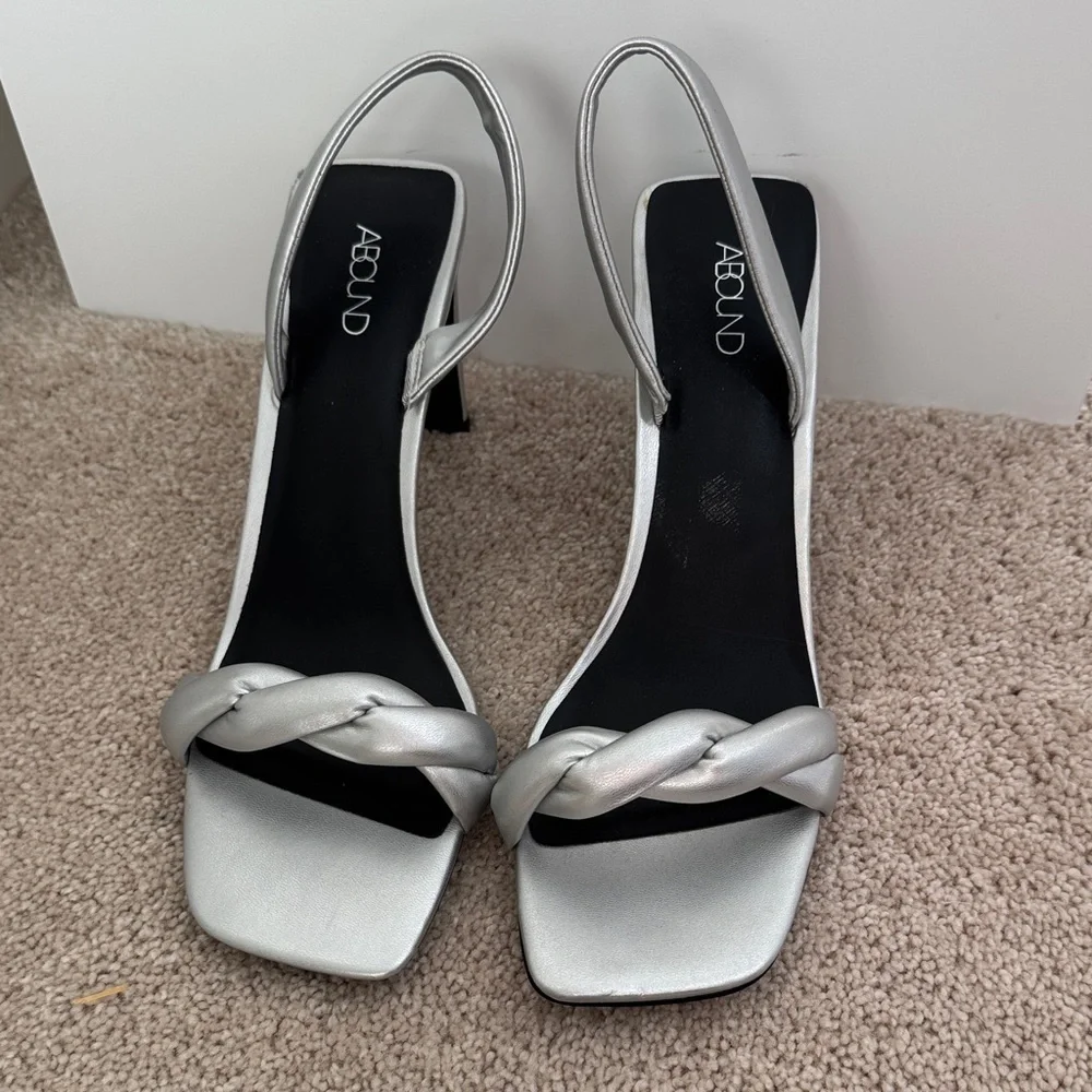 Silver Braided Slingback Block Heels